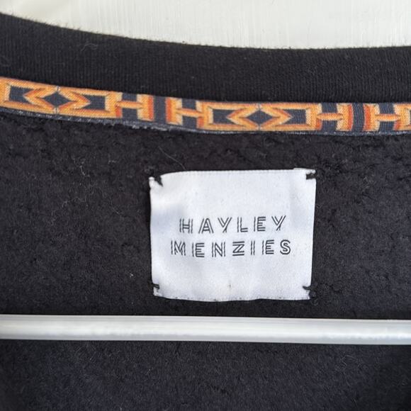 Hayley Menzies Ada Suede Fringe Cotton Blend Sweatshirt Size Large Solid Black - Picture 5 of 8